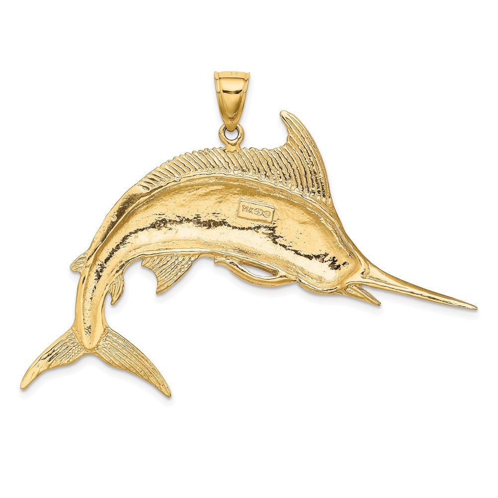 14K Gelbgold 2-D Poliert/Satin Blauer Marlin-Charm
