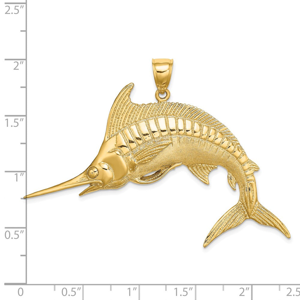 14K Gelbgold 2-D Poliert/Satin Blauer Marlin-Charm
