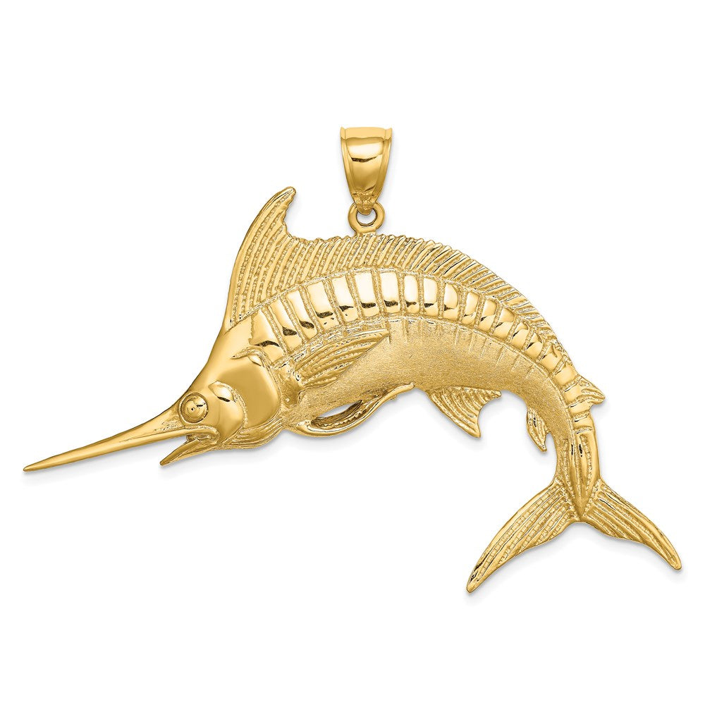 14K Gelbgold 2-D Poliert/Satin Blauer Marlin-Charm