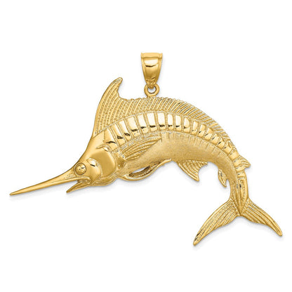 14K Gelbgold 2-D Poliert/Satin Blauer Marlin-Charm