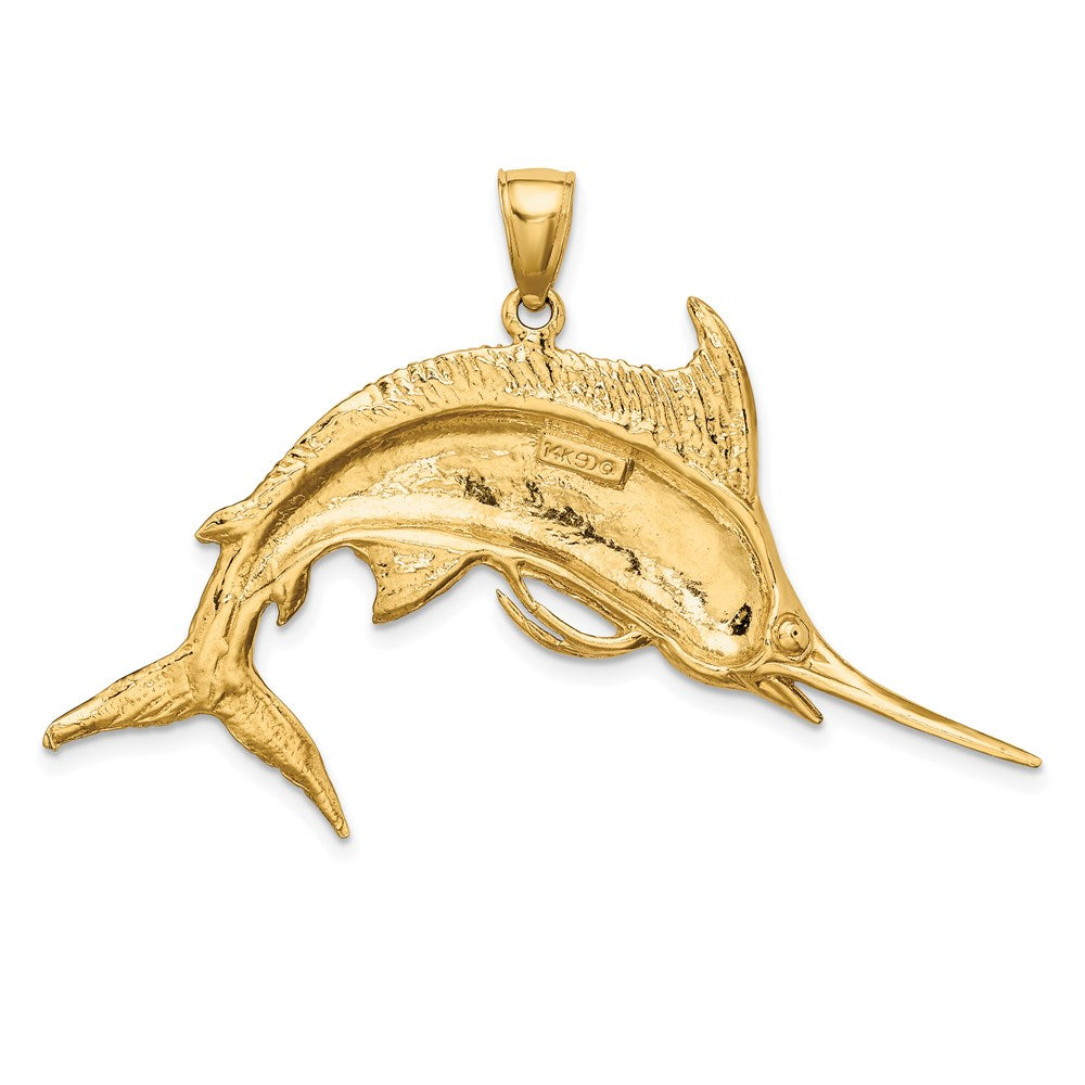 14K Gelbgold 2-D Poliert/Satin Blauer Marlin Charm