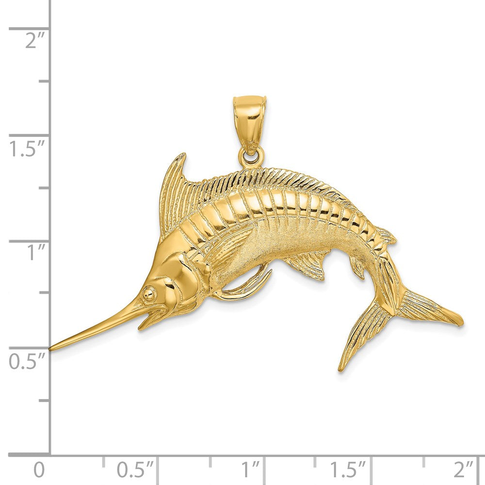14K Gelbgold 2-D Poliert/Satin Blauer Marlin Charm
