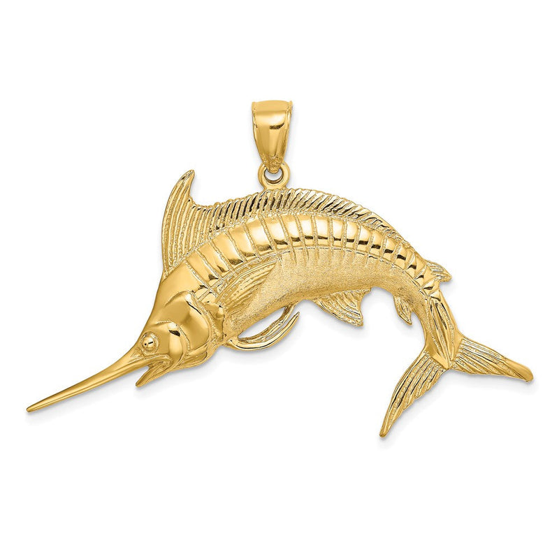 14K Gelbgold 2-D Poliert/Satin Blauer Marlin Charm