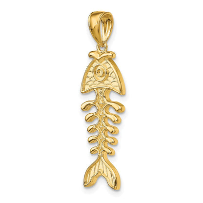 14 Karat Gelbgold 3-D Fischgrätenmuster-Charm, poliert/strukturiert