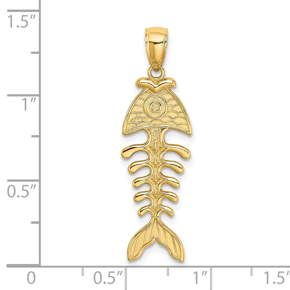 14 Karat Gelbgold 3-D Fischgrätenmuster-Charm, poliert/strukturiert