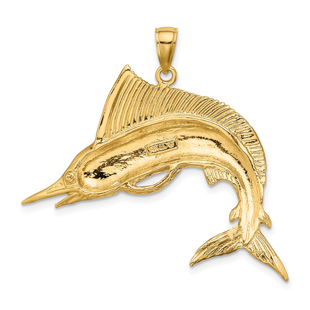 14K Gelbgold 2-D Poliert/Satiniert Gestreifter Marlin-Charm