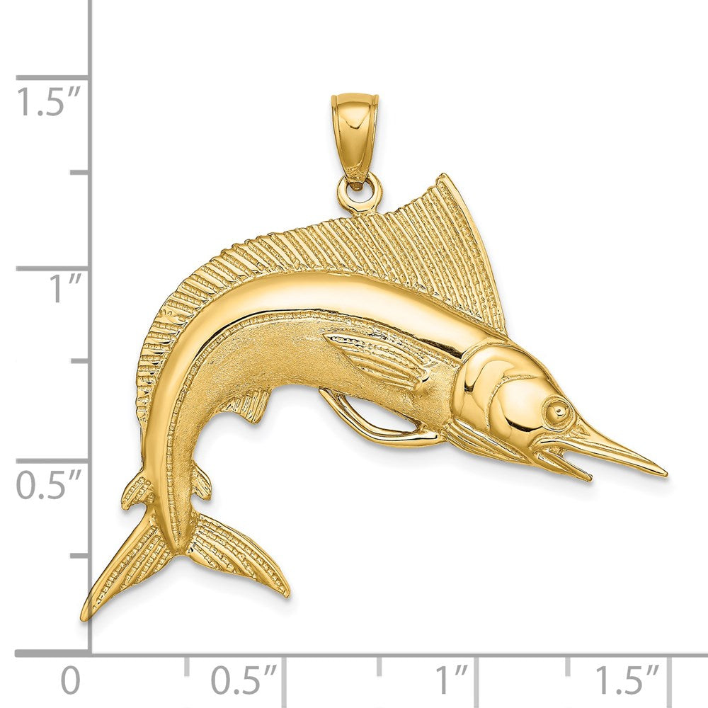 14K Gelbgold 2-D Poliert/Satiniert Gestreifter Marlin-Charm
