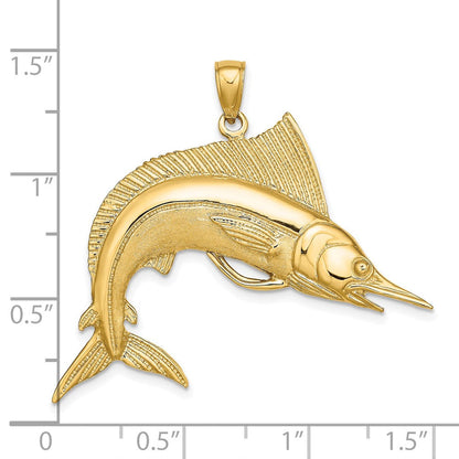 14K Gelbgold 2-D Poliert/Satiniert Gestreifter Marlin-Charm