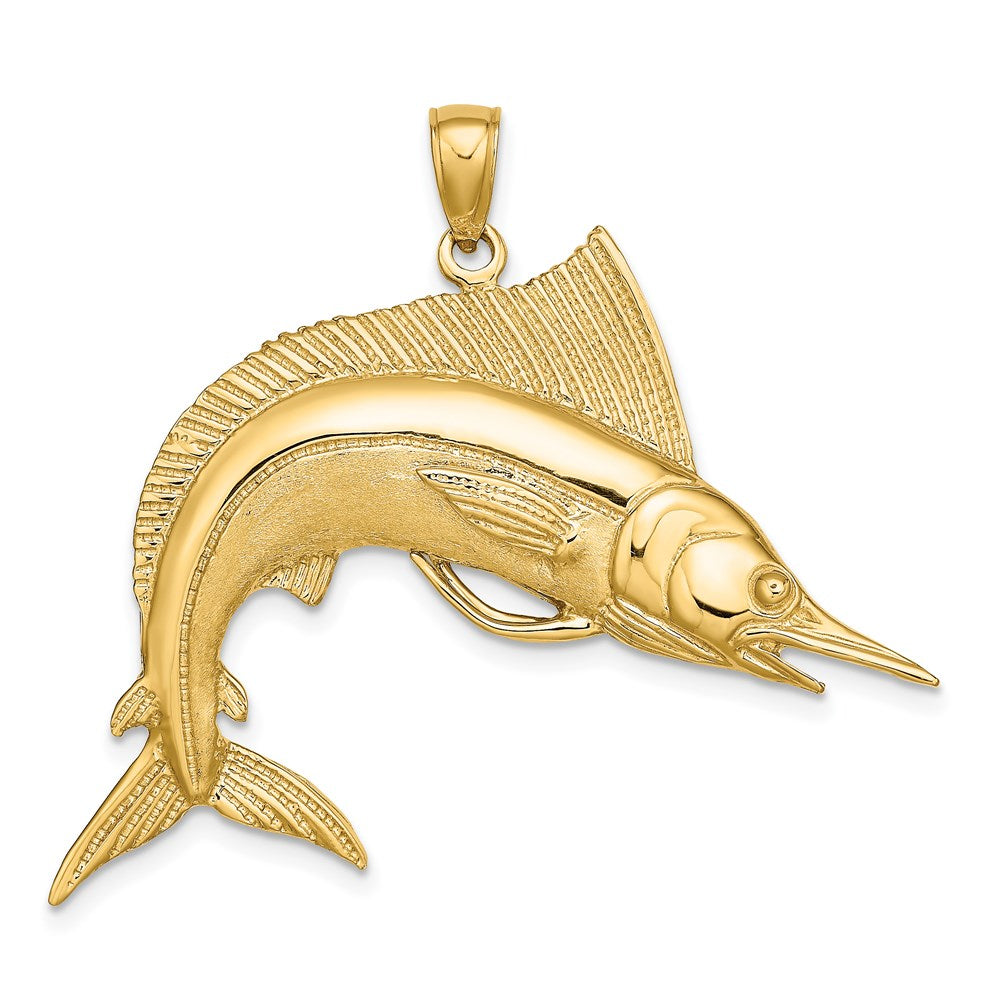 14K Gelbgold 2-D Poliert/Satiniert Gestreifter Marlin-Charm