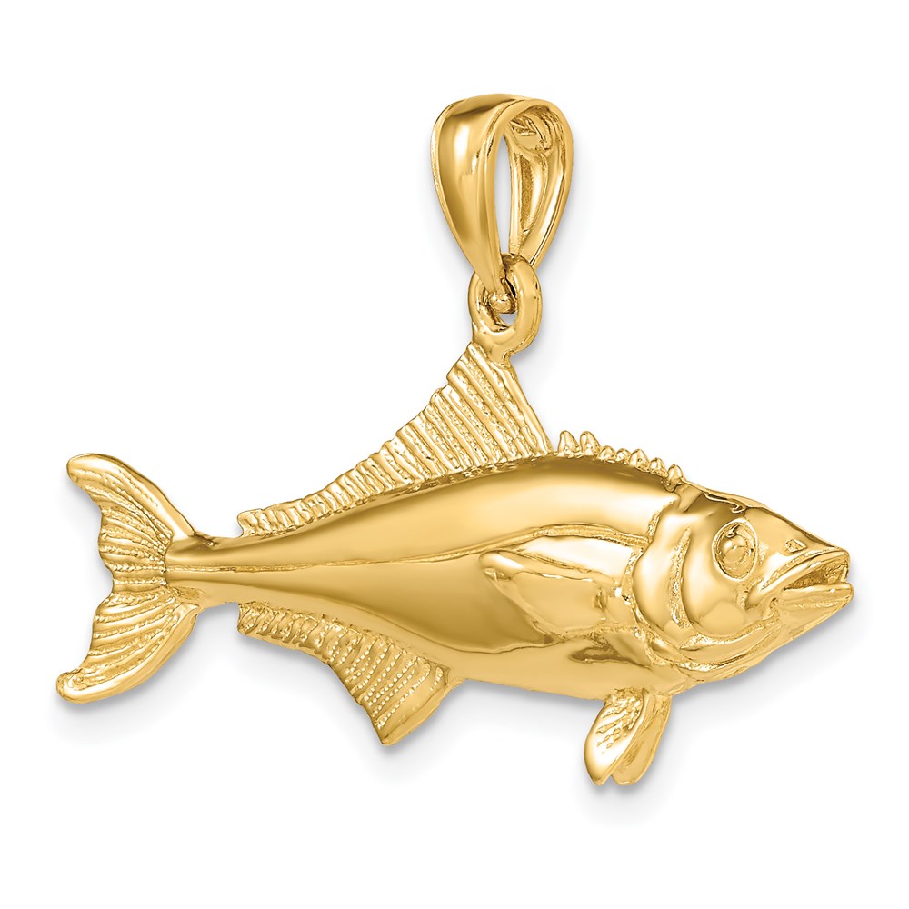14K Gelbgold 3-D Polierter Cobia-Fisch-Charm