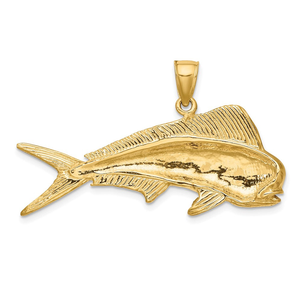 14 Karat Gelbgold 2-D Goldmakrelen-Charm (Mahi-Mahi), männlich