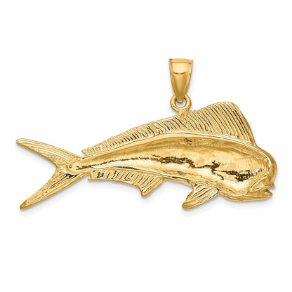 14 Karat Gelbgold 2-D Goldmakrelen-Charm (Mahi-Mahi), männlich