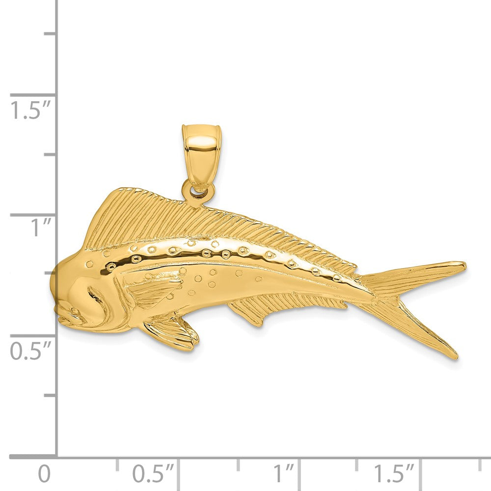 14 Karat Gelbgold 2-D Goldmakrelen-Charm (Mahi-Mahi), männlich