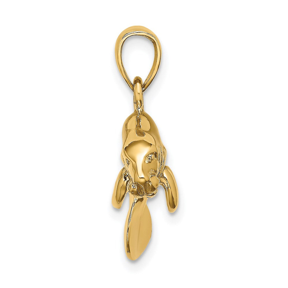 14K Gelbgold 3-D Polierter Schwimmender Seekuh-Charm