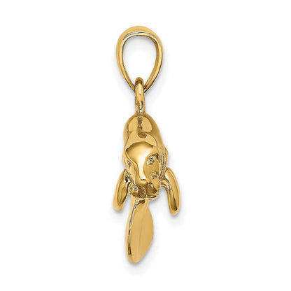 14K Gelbgold 3-D Polierter Schwimmender Seekuh-Charm