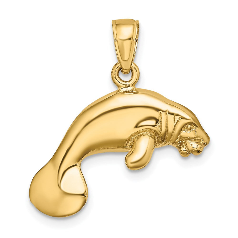 14K Gelbgold 3-D Polierter Schwimmender Seekuh-Charm