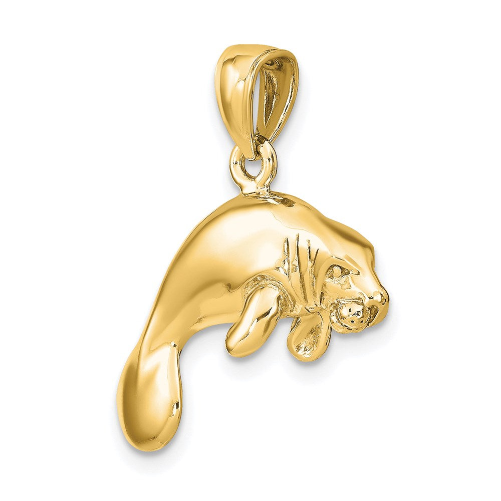 14K Gelbgold 3-D Polierter Schwimmender Seekuh-Charm