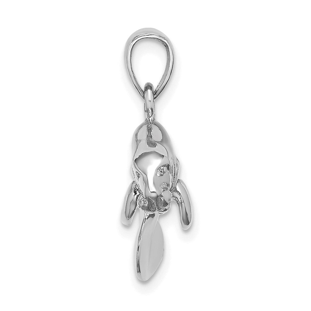 14K Weißgold 3-D polierter schwimmender Manati-Charm