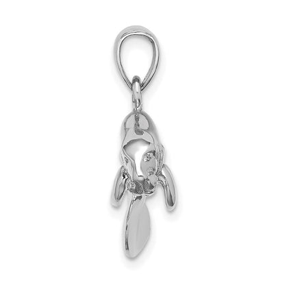 14K Weißgold 3-D polierter schwimmender Manati-Charm