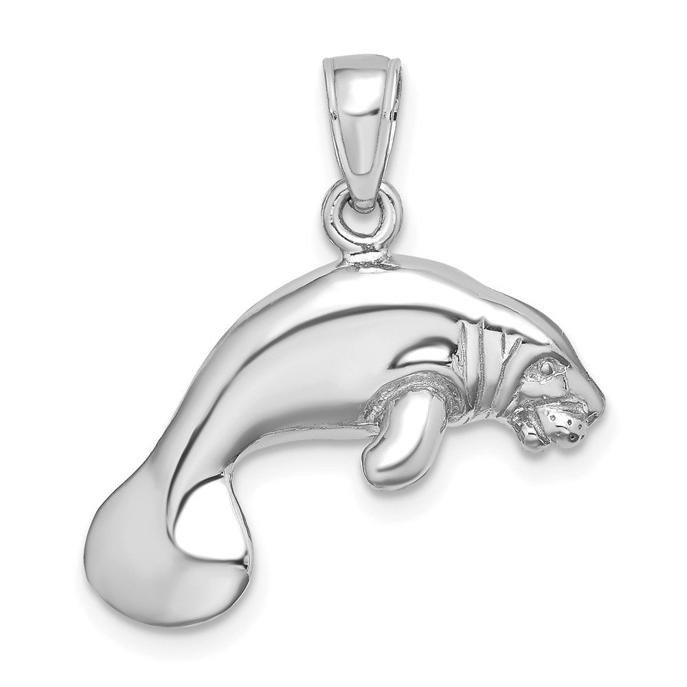 14K Weißgold 3-D polierter schwimmender Manati-Charm