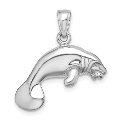 14K Weißgold 3-D polierter schwimmender Manati-Charm