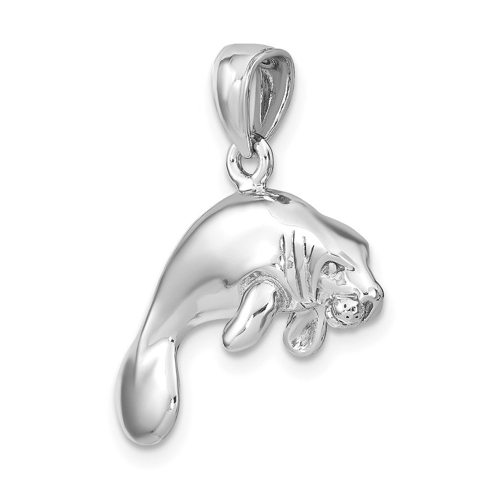 14K Weißgold 3-D polierter schwimmender Manati-Charm