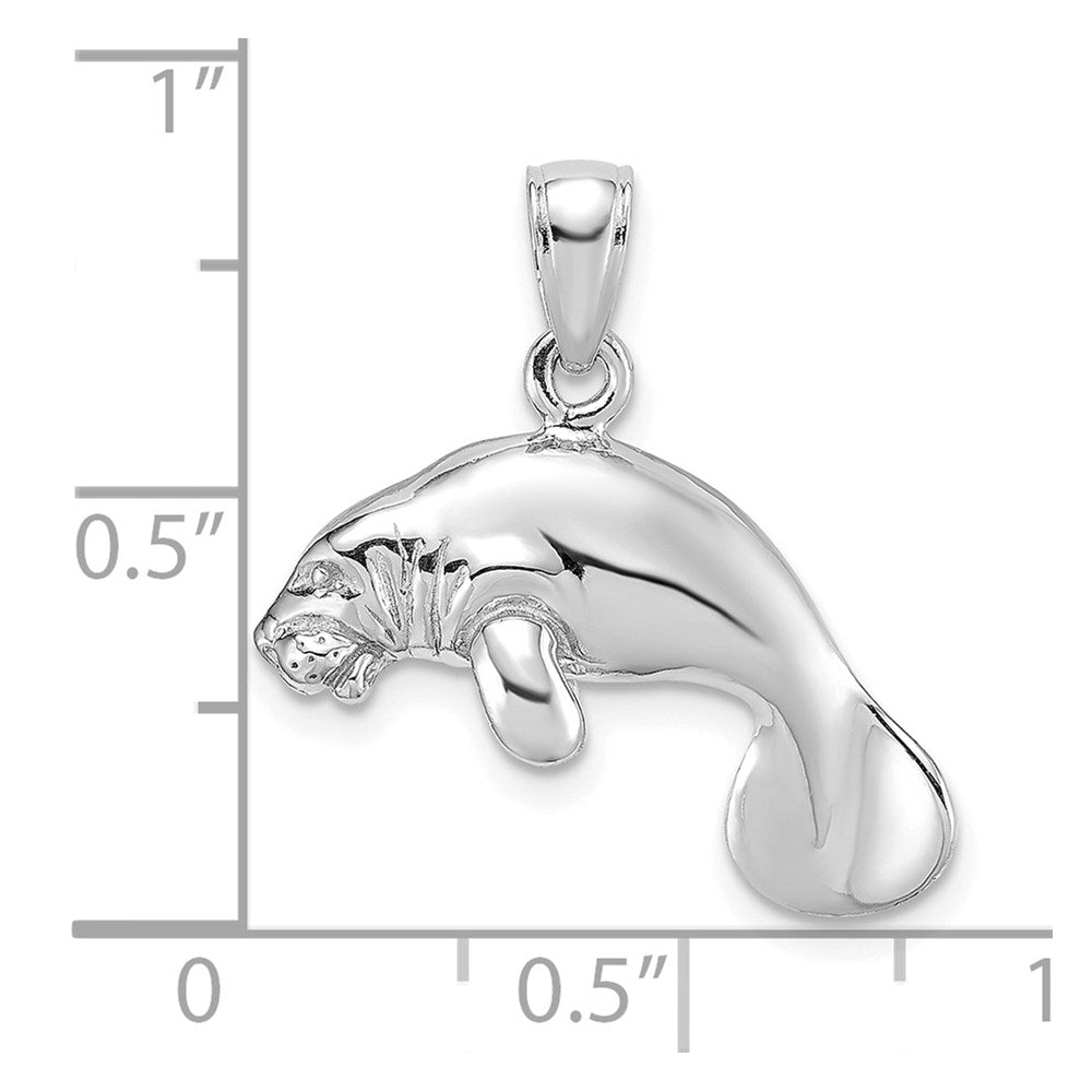 14K Weißgold 3-D polierter schwimmender Manati-Charm