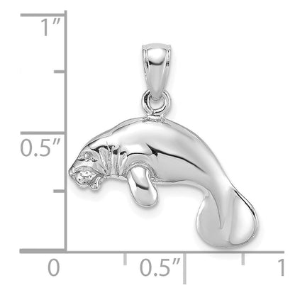14K Weißgold 3-D polierter schwimmender Manati-Charm