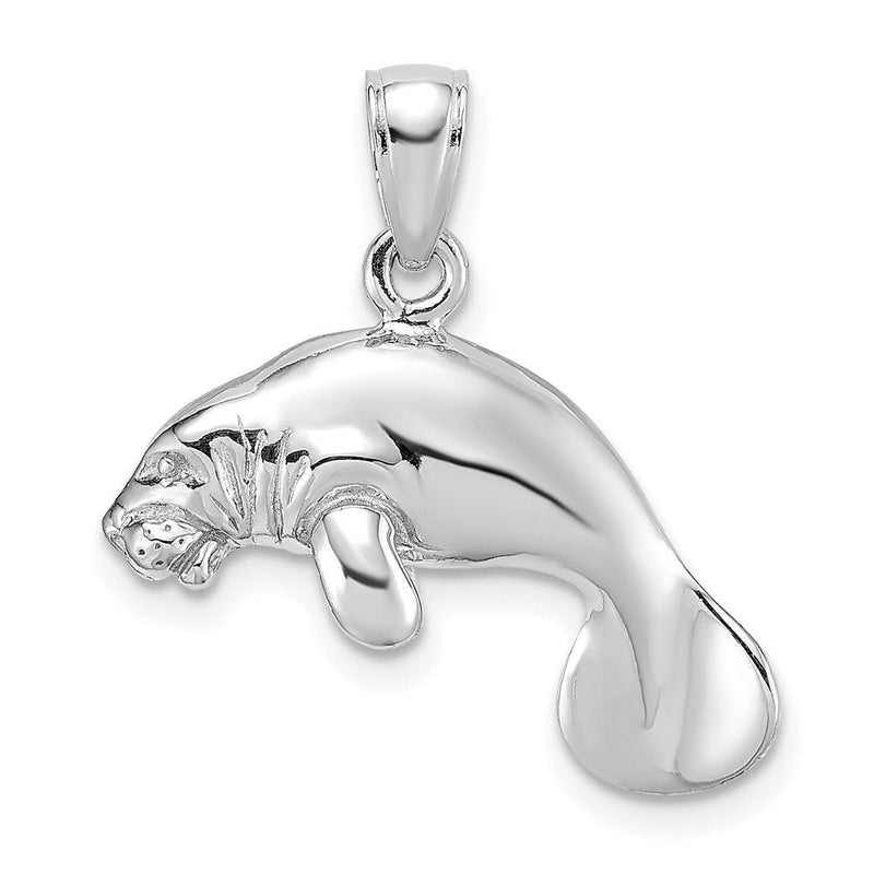 14K Weißgold 3-D polierter schwimmender Manati-Charm