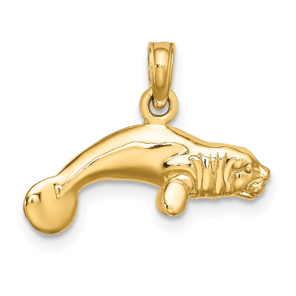 14K Gelbgold 3-D polierter Manati-Charm (schwimmend)