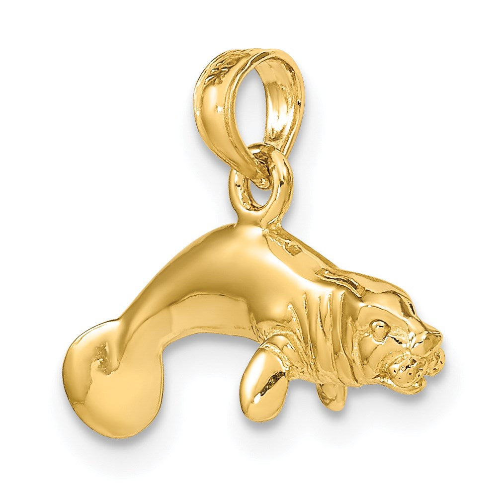 14K Gelbgold 3-D polierter Manati-Charm (schwimmend)