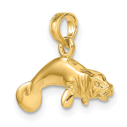 14K Gelbgold 3-D polierter Manati-Charm (schwimmend)