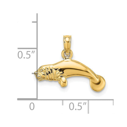 14K Gelbgold 3-D polierter Manati-Charm (schwimmend)