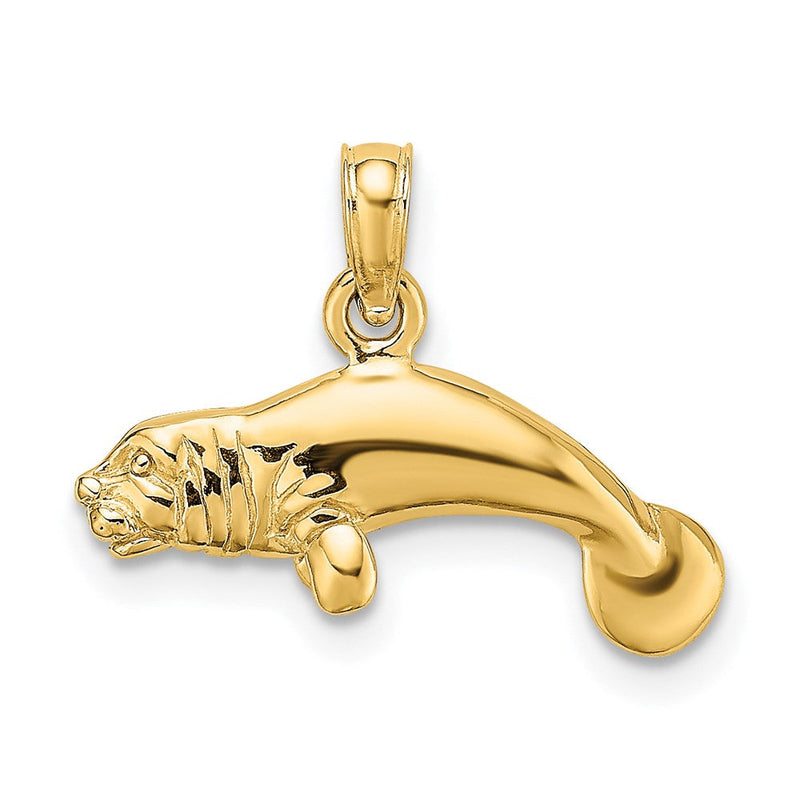 14K Gelbgold 3-D polierter Manati-Charm (schwimmend)