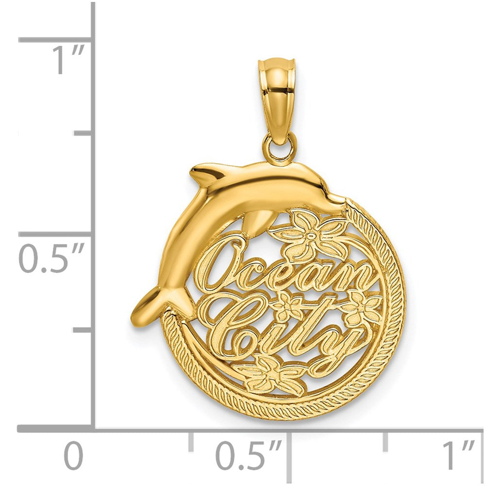 14K Gelbgold Polierter Charm "OCEAN CITY" mit Delfin