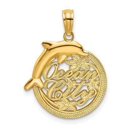 14K Gelbgold Polierter Charm "OCEAN CITY" mit Delfin