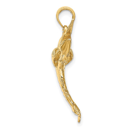 14K Gelbgold 3-D Polierter BLAUER MARLIN Charm