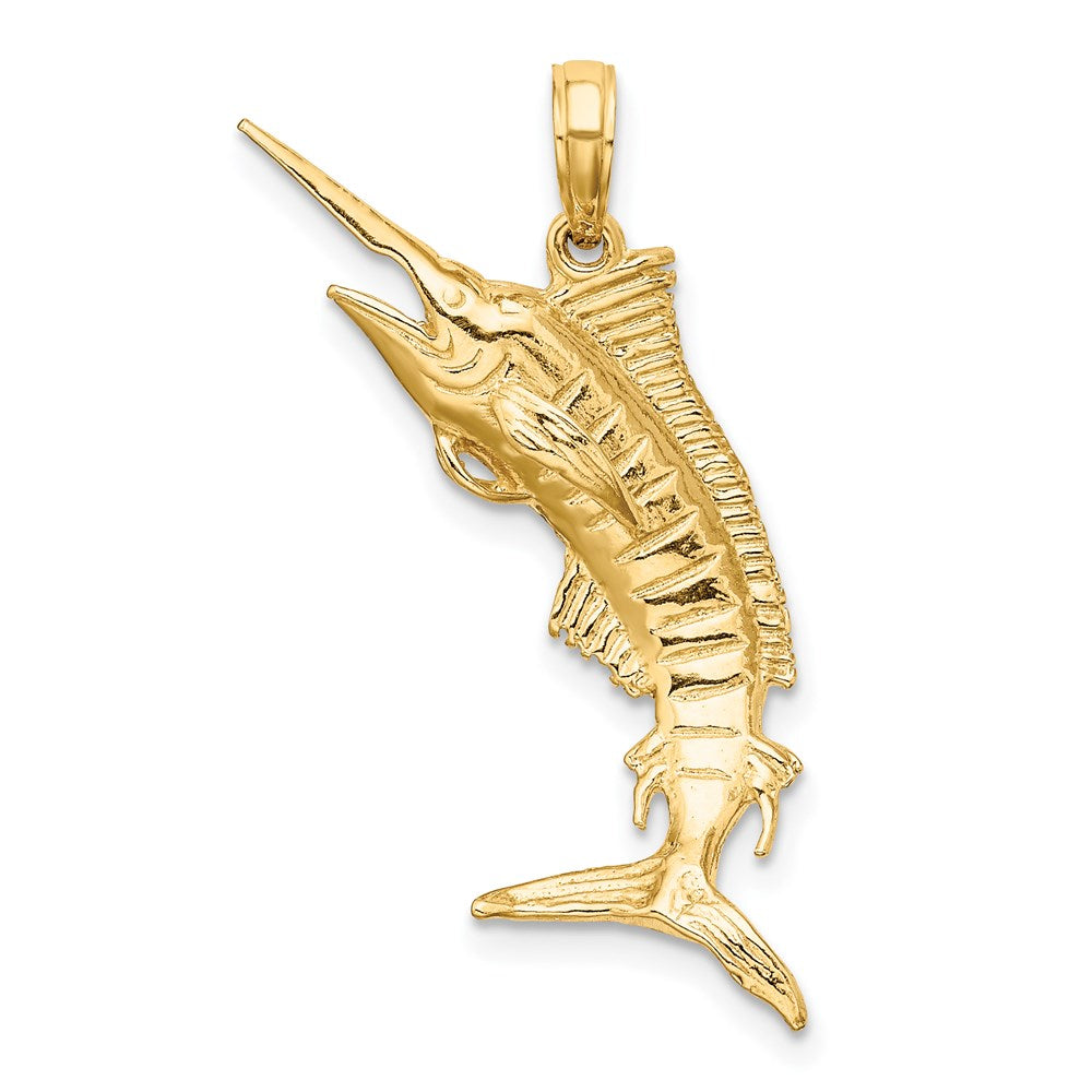 14K Gelbgold 3-D Polierter BLAUER MARLIN Charm