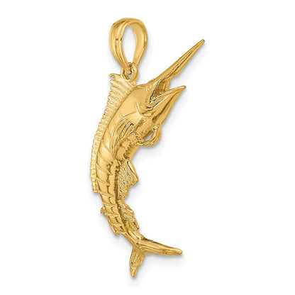 14K Gelbgold 3-D Polierter BLAUER MARLIN Charm