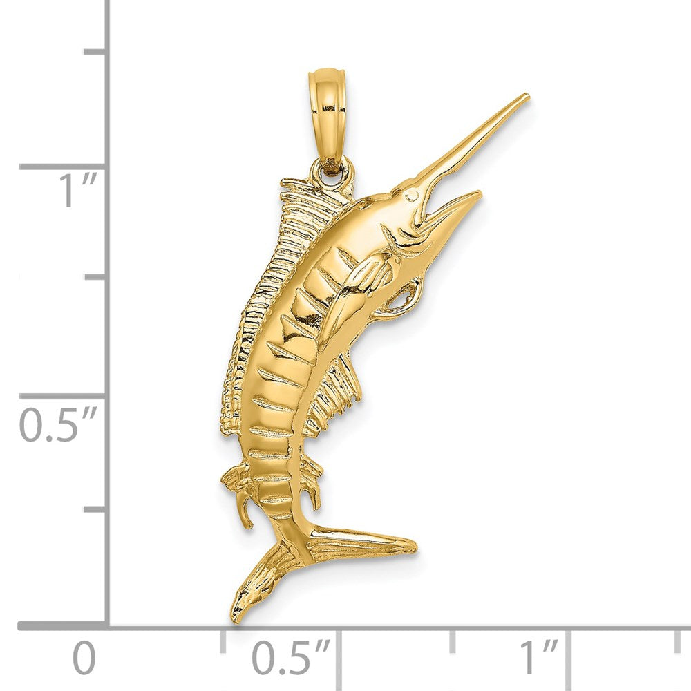 14K Gelbgold 3-D Polierter BLAUER MARLIN Charm