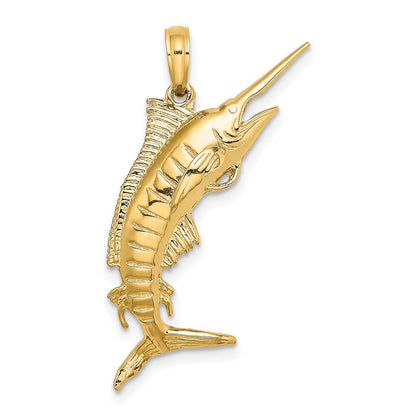 14K Gelbgold 3-D Polierter BLAUER MARLIN Charm