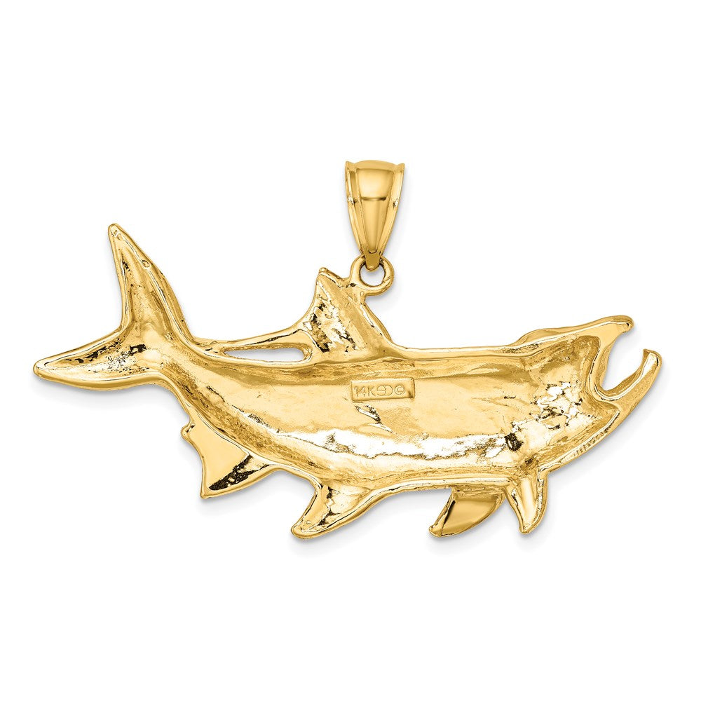 14 Karat Gelbgold Tarpon-Fisch-Charm mit offenem Maul