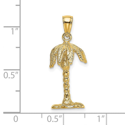 14K Gelbgold 3-D-strukturierter Palmen-Charm