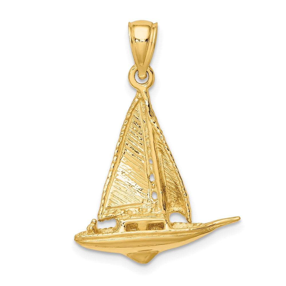 14K Gelbgold 3-D polierter Segelboot-Charm
