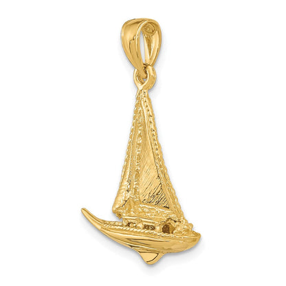 14K Gelbgold 3-D polierter Segelboot-Charm