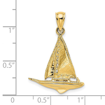 14K Gelbgold 3-D polierter Segelboot-Charm