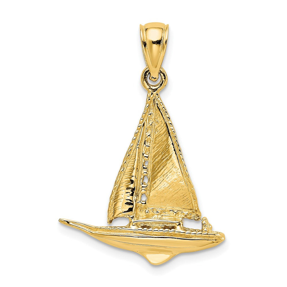 14K Gelbgold 3-D polierter Segelboot-Charm