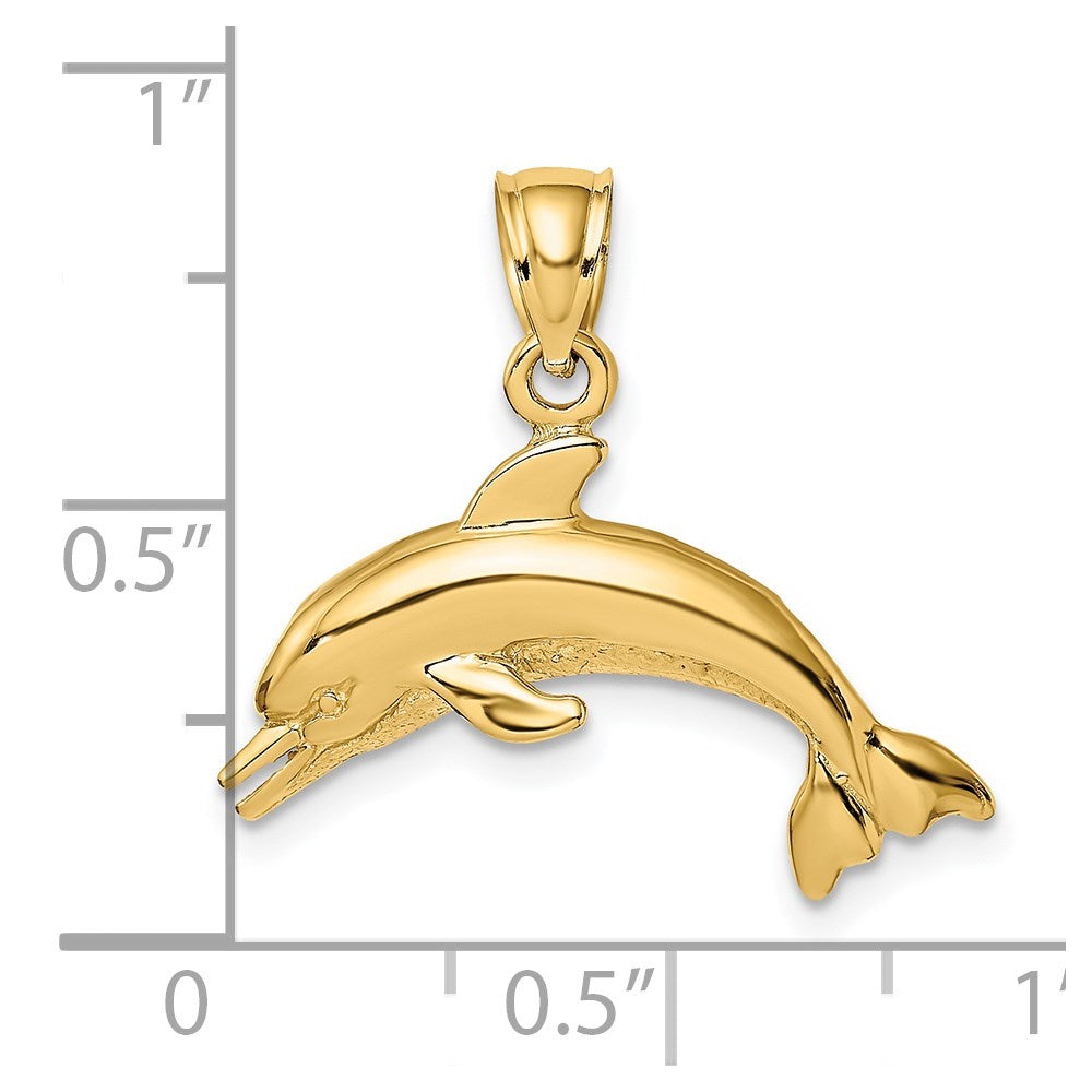 14K Gelbgold Charm "Springender Delfin" strukturiert/poliert