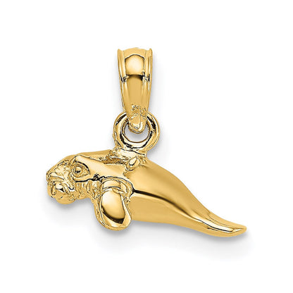 14K Gelbgold 3-d Poliert Mini Manatee Charm