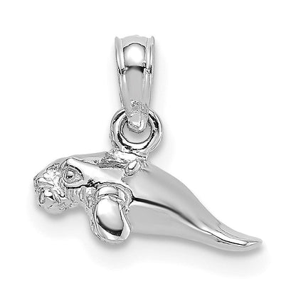 14K Weißgold 3-d Poliert Mini Manatee Charm